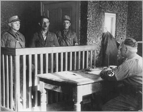 Members of the SA interrogate a newly arrived prisoner in the Oranienburg camp near Berlin